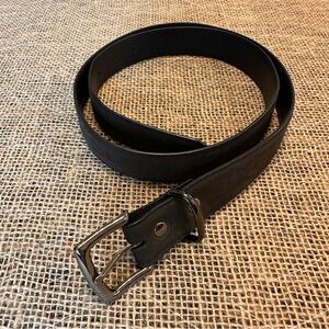 Italian Brushed Leather Belt Dark Brown Black Gun Metal Gray Hardware Like New